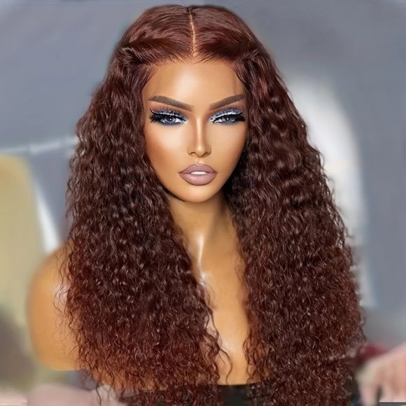 180% Chocolate Brown 13×4 Lace Front Deep Wave Curly Lace Front Human Hair Wig - Picture 4 of 7